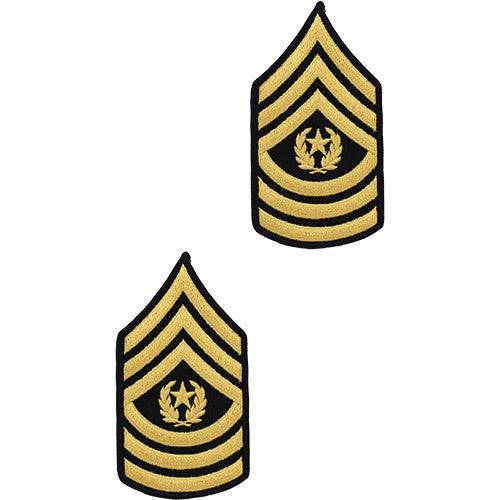 Army Chevron: Command Sergeant Major - gold embroidered on green, male (NON-RETURNABLE/NON-REFUNDABLE)