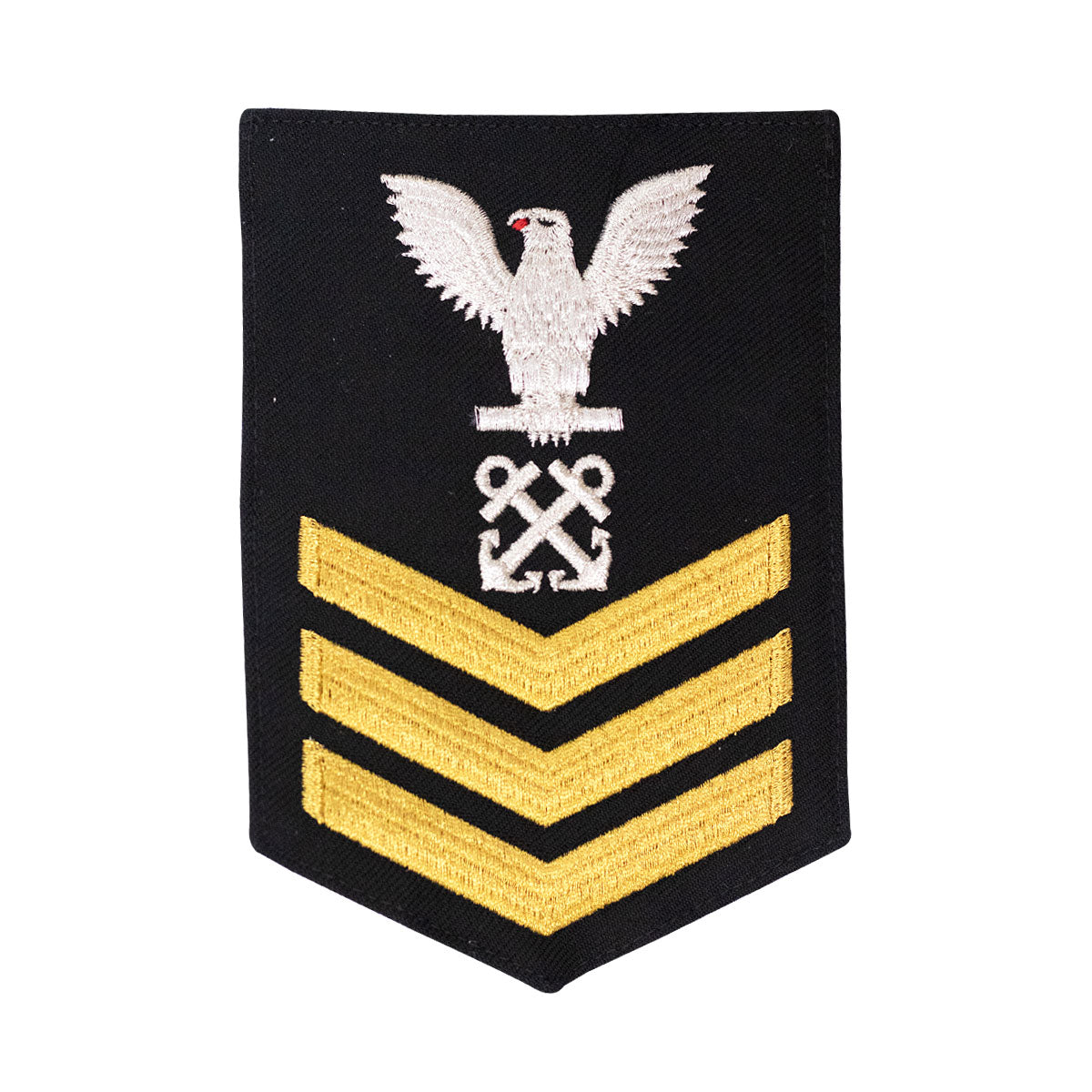 USN E-6 Red Chevrons On Blue Serge Boatswains Mate Rating Badge