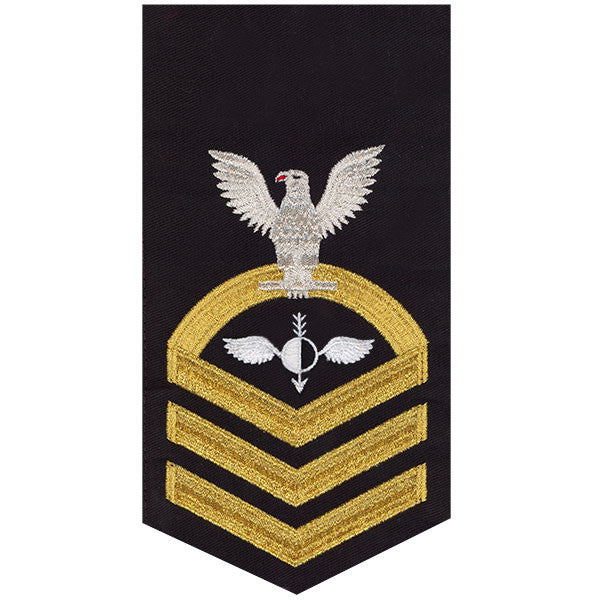 Navy E7 MALE Rating Badge: Aerographer's Mate - seaworthy gold on blue