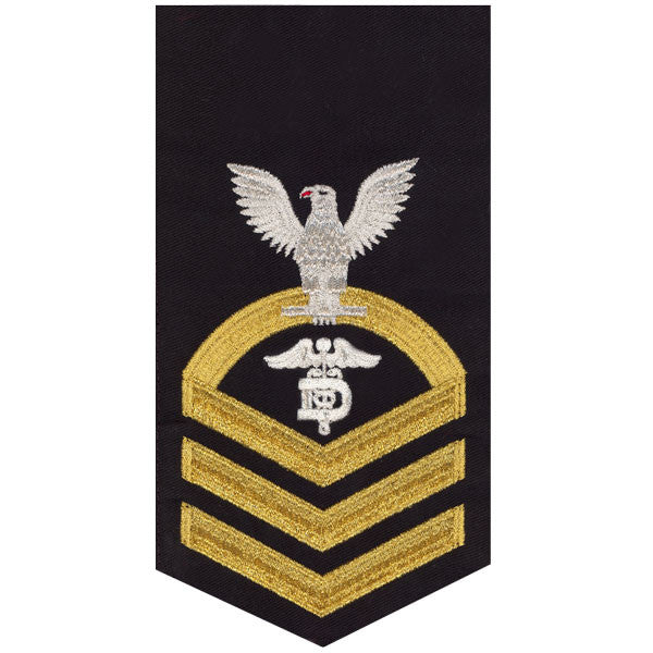Navy E7 MALE Rating Badge: Dental Technician - seaworthy gold on blue