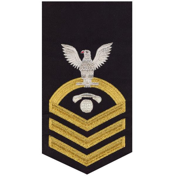 Navy E7 MALE Rating Badge: Interior Communications Electrician - seaworthy gold on blue