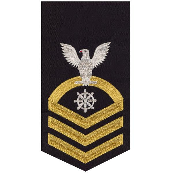 Navy E7 MALE Rating Badge: Quartermaster - seaworthy gold on blue