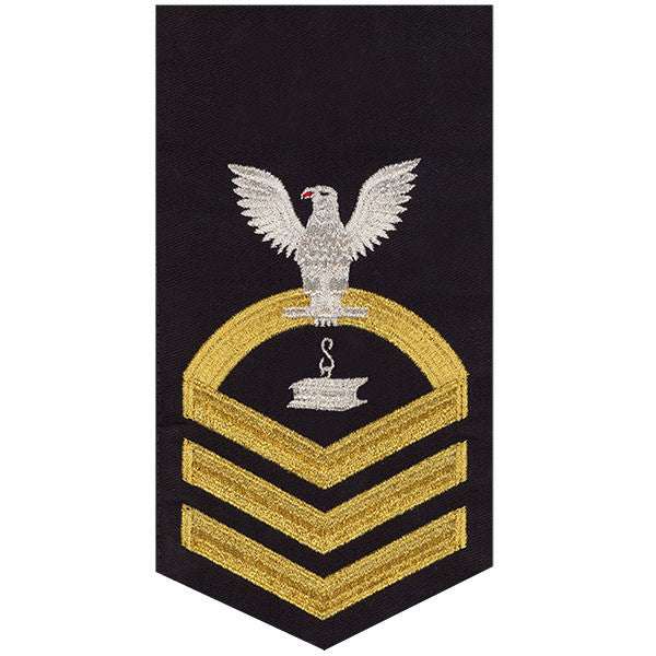 Navy E7 MALE Rating Badge: Steelworker - seaworthy gold on blue