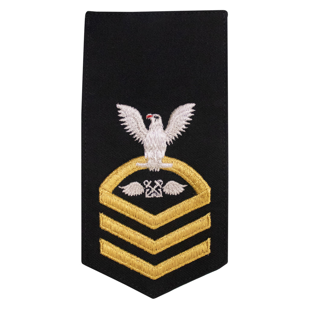 Navy E7 FEMALE Rating Badge: AB Aviation Boatswains Mate - seaworthy gold on blue