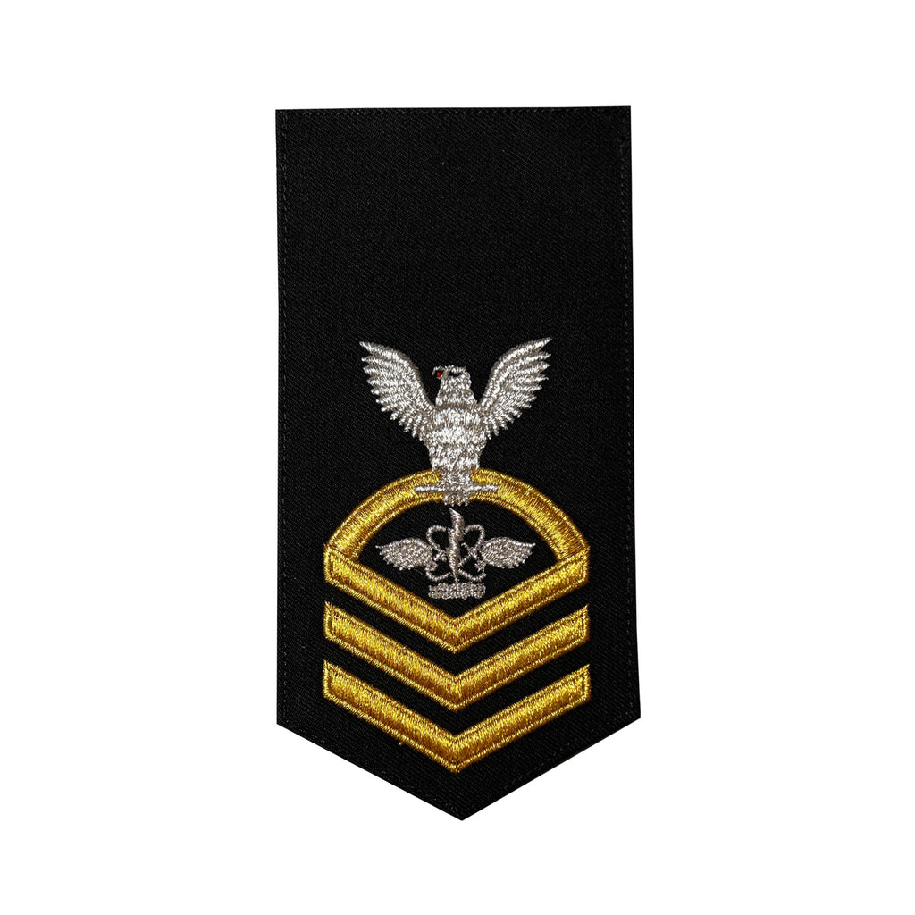 Navy E7 FEMALE Rating Badge: AW Aviation Warfare System Operator - seaworthy gold on blue