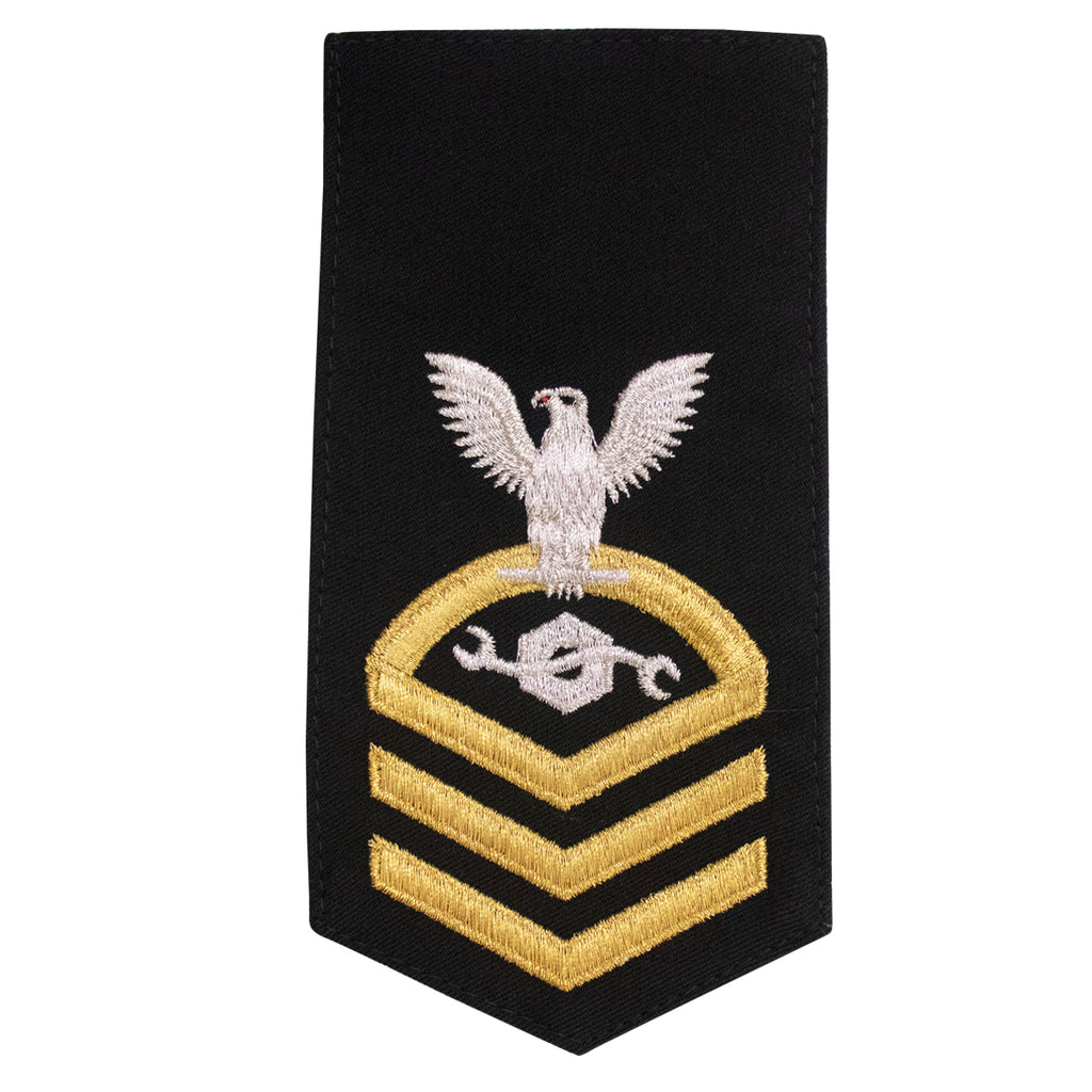 Navy E7 FEMALE Rating Badge: CM Construction Mechanic - seaworthy gold on blue