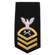 Navy E7 FEMALE Rating Badge: DC Damage Control - seaworthy gold on blue