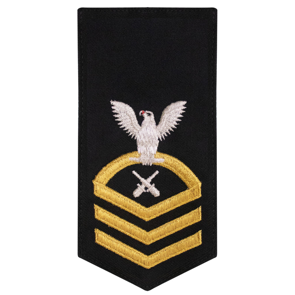 Navy E7 FEMALE Rating Badge: GM Gunners Mate - seaworthy gold on blue
