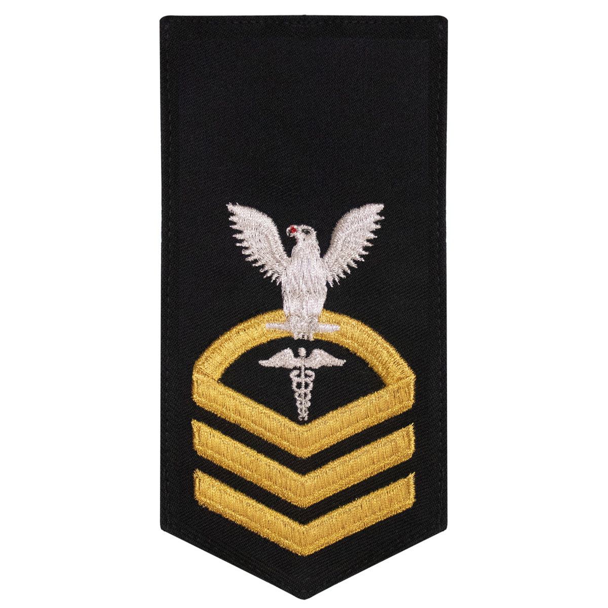 Navy E7 FEMALE Rating Badge: HM Hospitalman - seaworthy gold on blue
