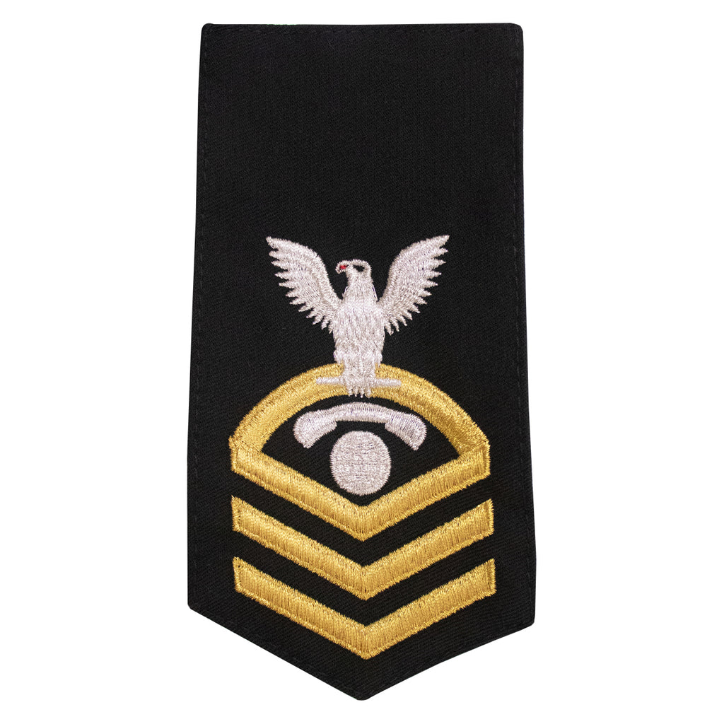 Navy E7 FEMALE Rating Badge: IC Interior Communication Electrician - seaworthy gold on blue