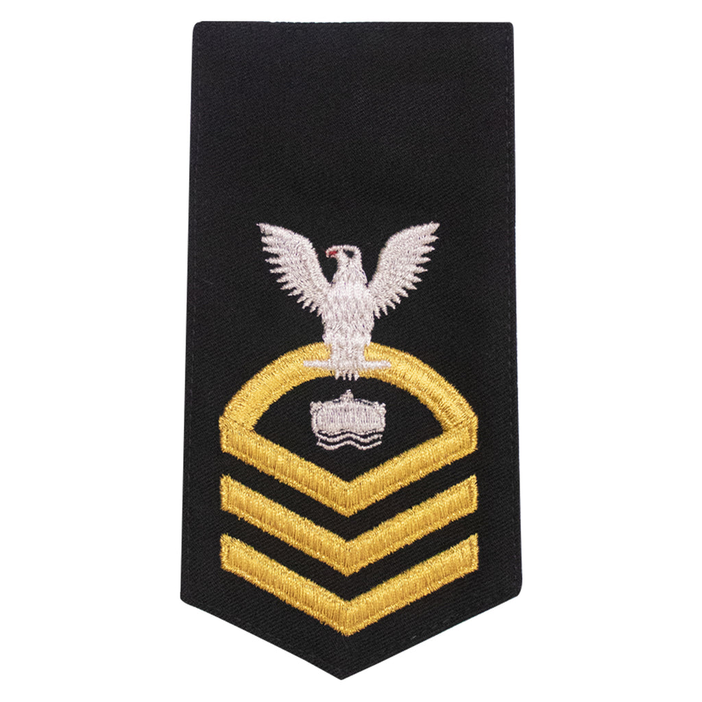 Navy E7 FEMALE Rating Badge: MN Mineman - seaworthy gold on blue