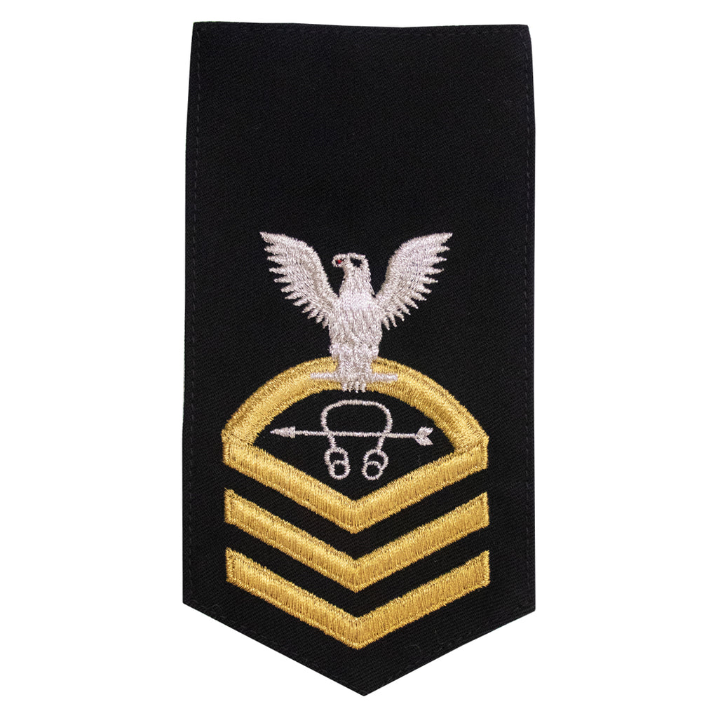 Navy E7 FEMALE Rating Badge: ST Sonarman - seaworthy gold on blue