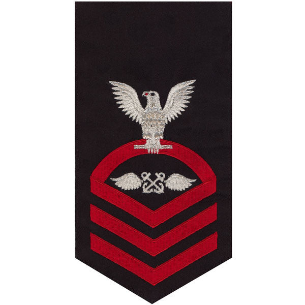 Navy E7 MALE Rating Badge: Aviation Boatswain's Mate - seaworthy red on blue
