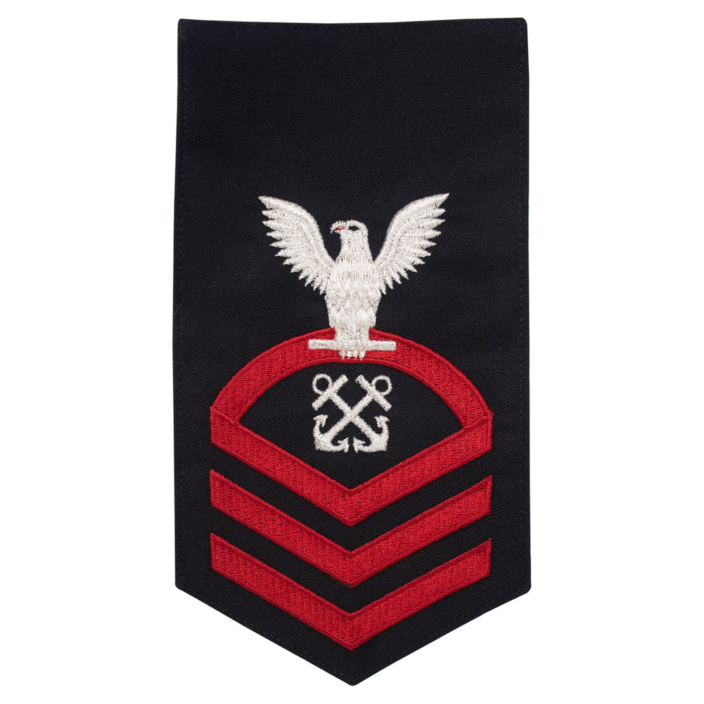 Navy E7 MALE Rating Badge: Boatswains Mate - seaworthy red on blue