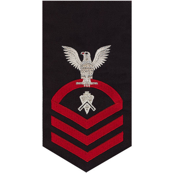 Navy E7 MALE Rating Badge: Builder - seaworthy red on blue