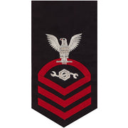 Navy E7 MALE Rating Badge: Construction Mechanic - seaworthy red on blue
