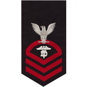 Navy E7 MALE Rating Badge: Dental Technician - seaworthy red on blue