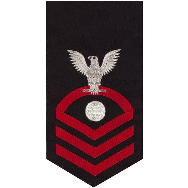 Navy E7 MALE Rating Badge: Electrician's Mate - seaworthy red on blue
