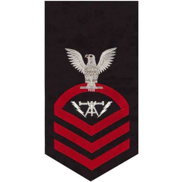 Navy E7 MALE Rating Badge: Fire Controlman - seaworthy red on blue