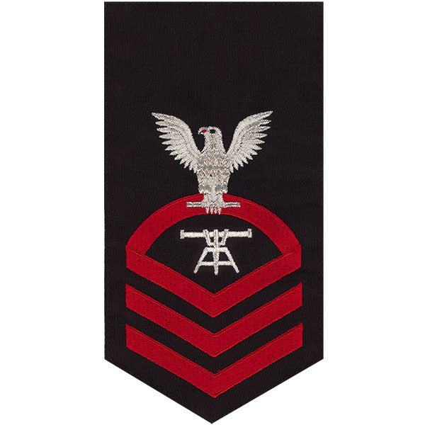 Navy E7 MALE Rating Badge: Fire Control Technician - seaworthy red on blue