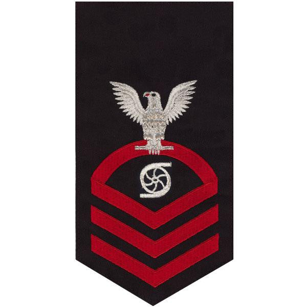 Navy E7 MALE Rating Badge: Gas Turbine System Technician - seaworthy red on blue