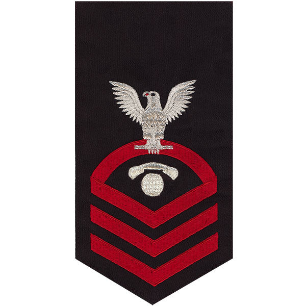 Navy E7 MALE Rating Badge: Interior Communications Electrician - seaworthy red on blue