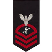 Navy E7 MALE Rating Badge: Legalman - seaworthy red on blue