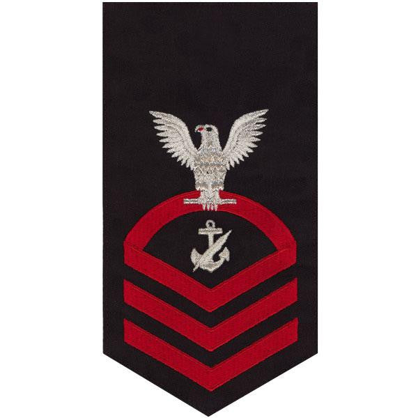 Navy E7 MALE Rating Badge: Navy Counselor - seaworthy red on blue