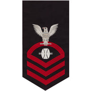 Navy E7 MALE Rating Badge: Opticalman - seaworthy red on blue