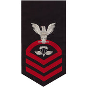 Navy E7 MALE Rating Badge: Aircrew Survival Equipmentman - seaworthy red on blue