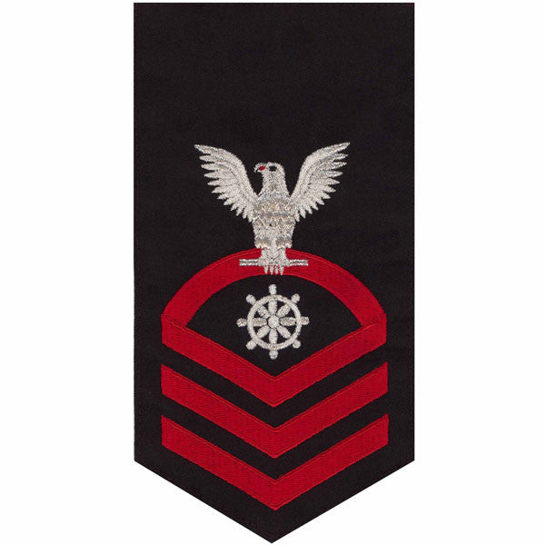 Navy E7 MALE Rating Badge: Quartermaster - seaworthy red on blue