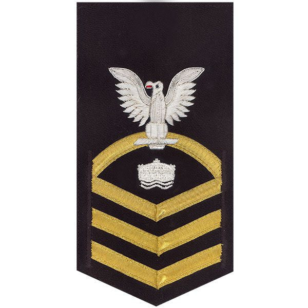 Navy E7 MALE Rating Badge: Mineman - vanchief on blue