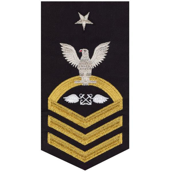 Navy E8 MALE Rating Badge: Aviation Boatswain's Mate - seaworthy gold on blue