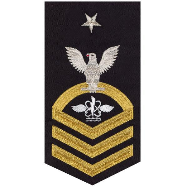 Navy E8 MALE Rating Badge: Aviation Anti-Submarine Warfare Operator - seaworthy gold on blue
