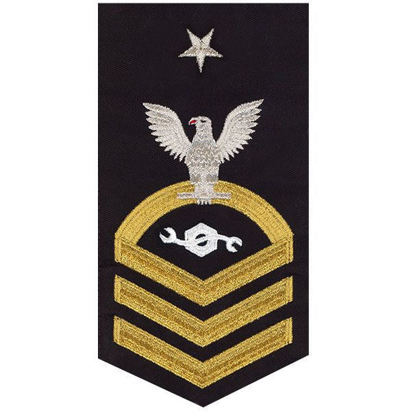 Navy E8 MALE Rating Badge: Construction Mechanic - seaworthy gold on blue