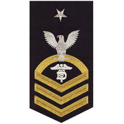 Navy E8 MALE Rating Badge: Dental Technician - seaworthy gold on blue