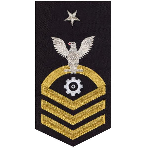 Navy E8 MALE Rating Badge: Engineman - seaworthy gold on blue