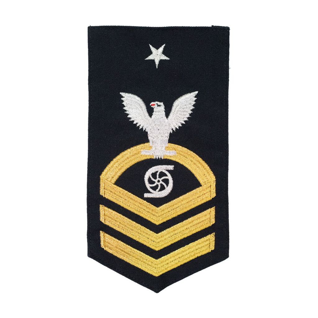 Navy E8 MALE Rating Badge: GS Gas Turbine System Technician - seaworthy gold on blue