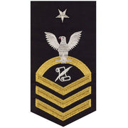 Navy E8 MALE Rating Badge: Journalist - seaworthy gold on blue