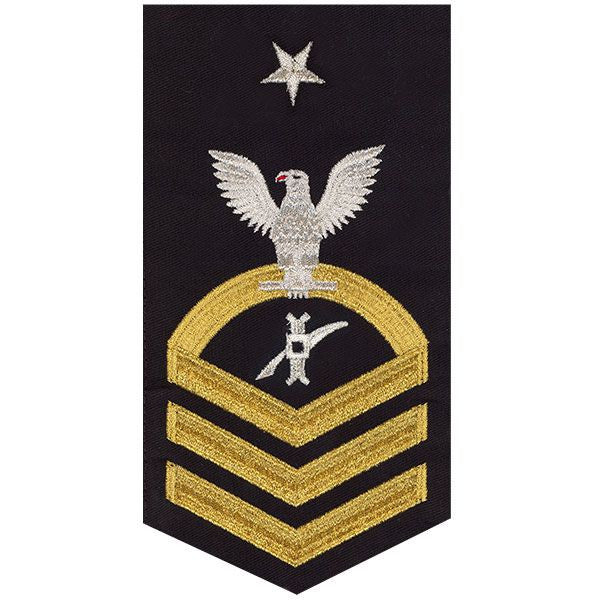 Navy E8 MALE Rating Badge: Legalman - seaworthy gold on blue