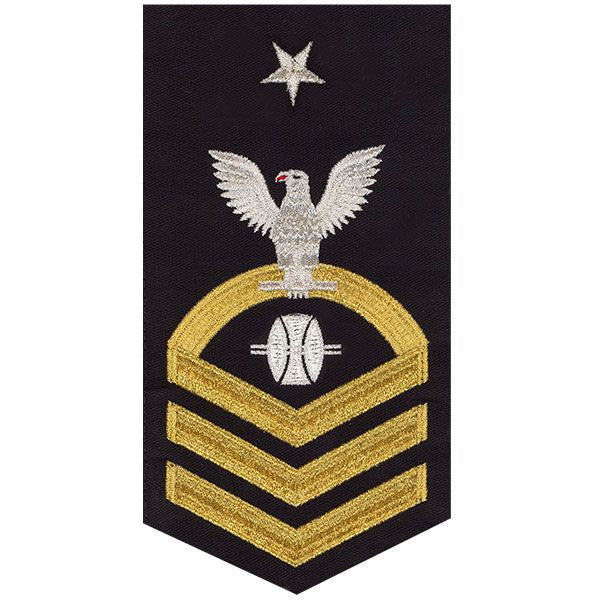 Navy MALE E8 Rating Badge: Opticalman - seaworthy gold on blue