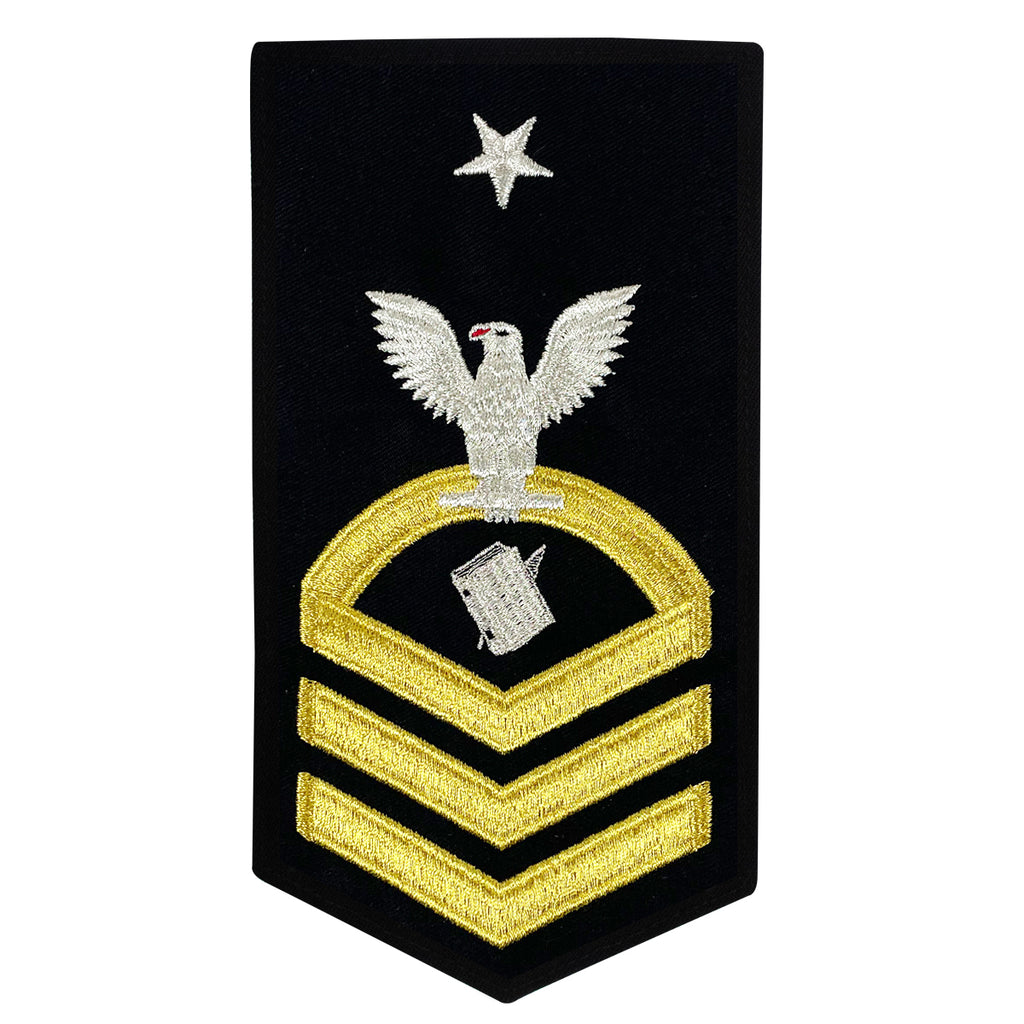 Navy E8 MALE Rating Badge: Personnelman - seaworthy gold on blue