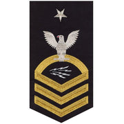 Navy E8 MALE Rating Badge: Information Technician Specialist - seaworthy gold on blue