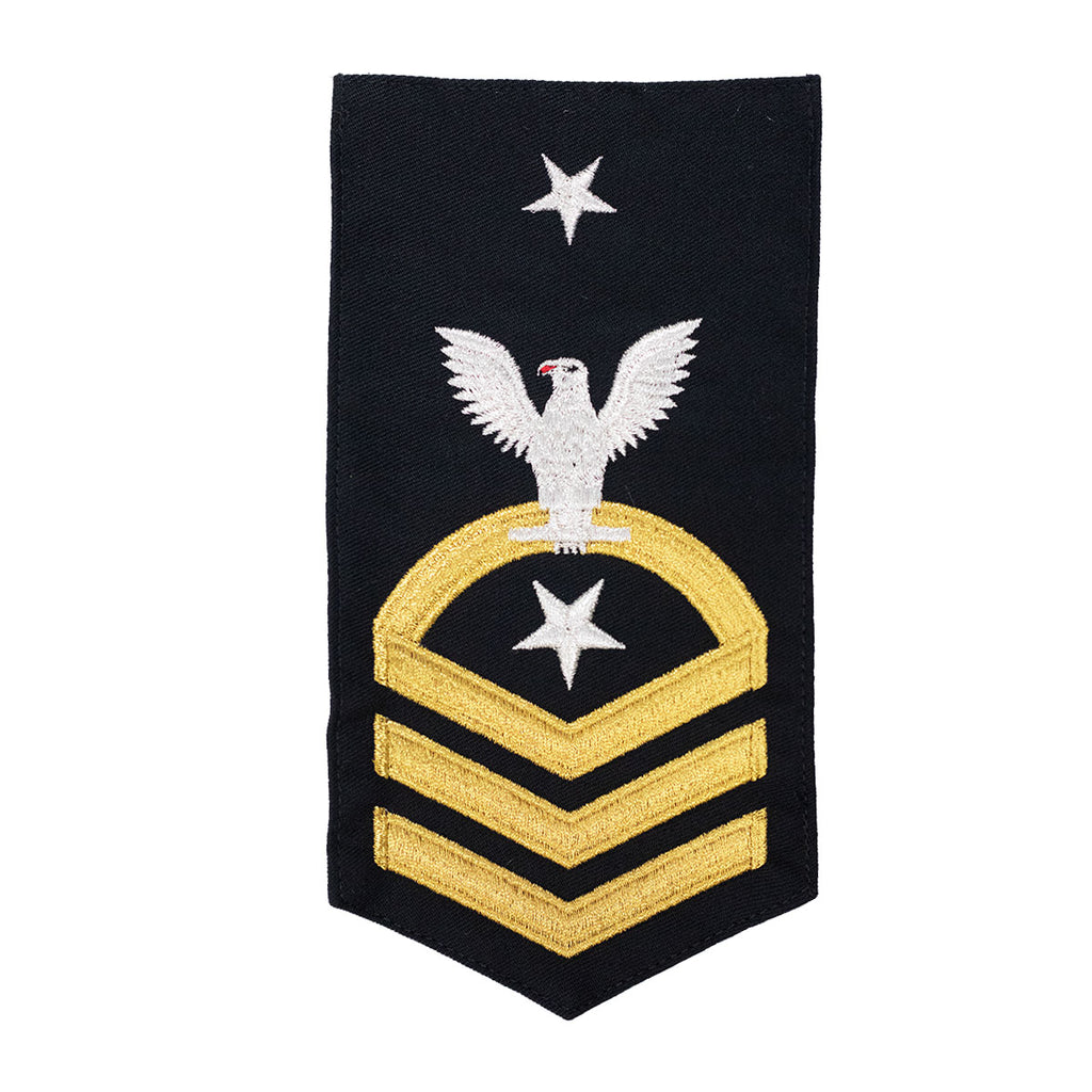 Navy E8 MALE Rating Badge: CSC Command Senior Chief - seaworthy gold on blue