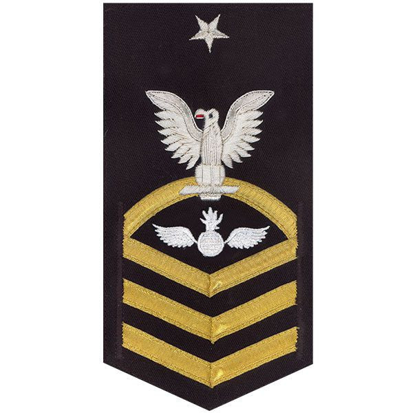 Navy E8 MALE Rating Badge: Aviation Ordnanceman - vanchief on blue
