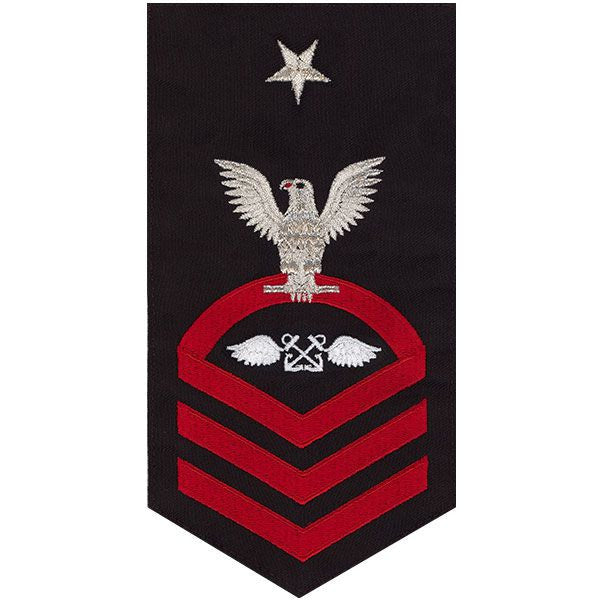 Navy E8 MALE Rating Badge: Aviation Boatswain's Mate - seaworthy red on blue