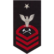 Navy E8 MALE Rating Badge: Damage Controlman - seaworthy red on blue