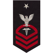 Navy E8 MALE Rating Badge: Hospital Corpsman - seaworthy red on blue