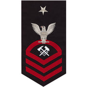 Navy E8 MALE Rating Badge: Hull Maintenance Technician - seaworthy red on blue