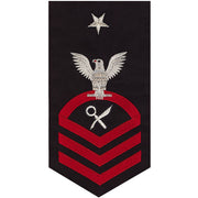 Navy E8 MALE Rating Badge: Intelligence Specialist - seaworthy red on blue